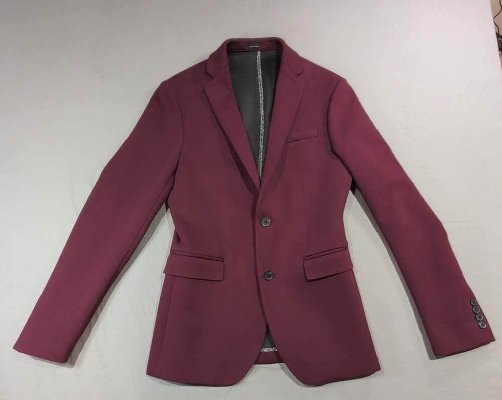 JF J.Ferrar Soft Slim Sport Blazer Burgundy  Maroon Two Button Floral Lining